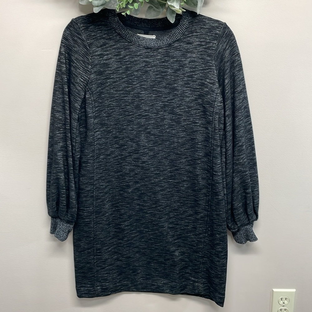 Lou & Grey Balloon Sleeve Crew Neck Dress Black Space Dye Heather S